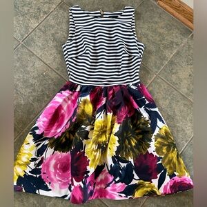 Taylor Black and White Striped Floral Dress